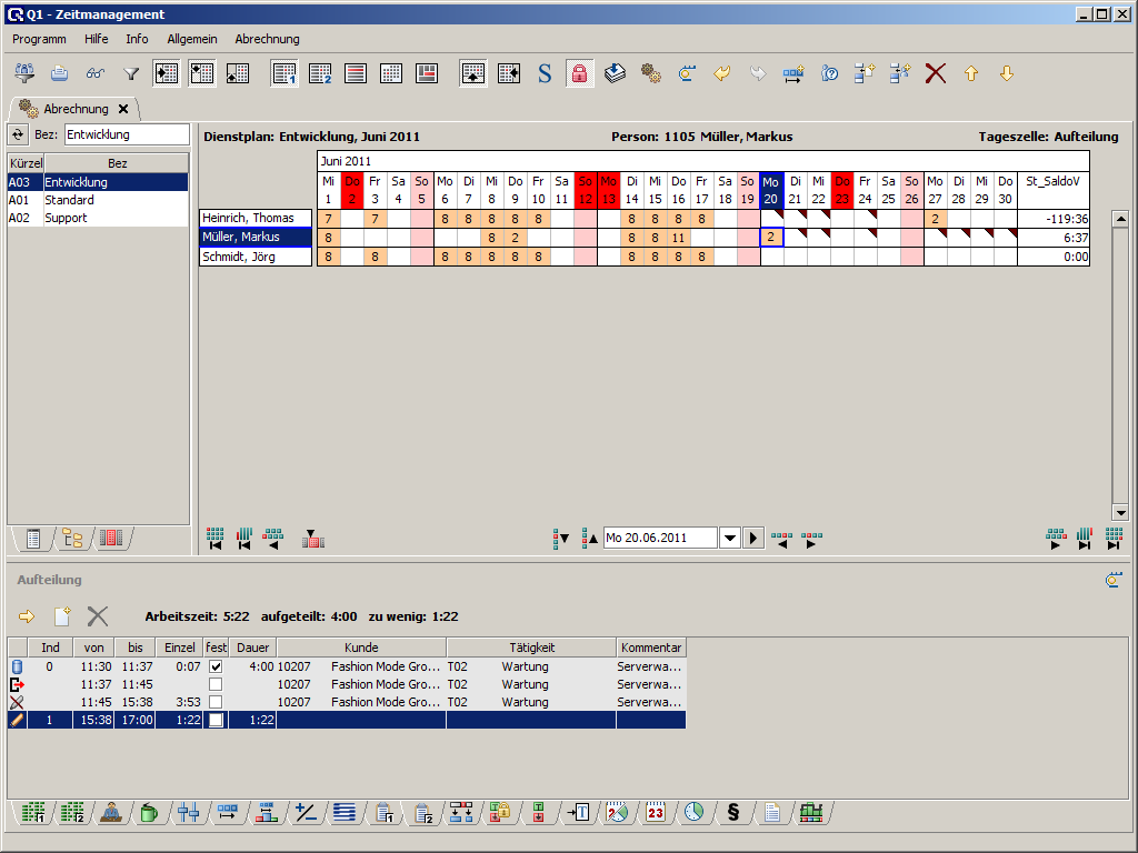 Tageszelle: Aufteilung im Q1 Abrechungsprogramm Tageszelle: Aufteilung im Q1 Abrechungsprogramm
