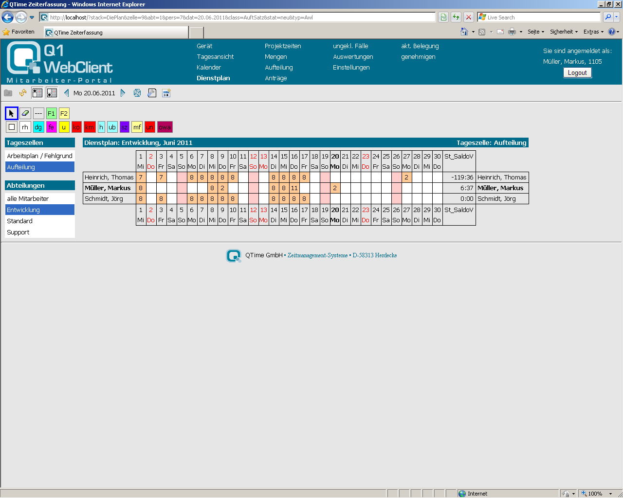 Seite: Dienstplanung im Q1 WebClient, hier: Tageszelle Aufteilung Seite: Dienstplanung im Q1 WebClient, hier: Tageszelle Aufteilung
