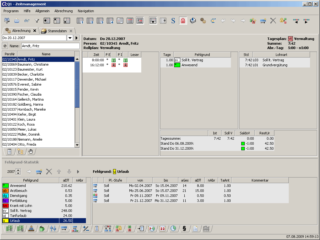 Abrechnung: Bearbeitung und Darstellung der Zeitdaten