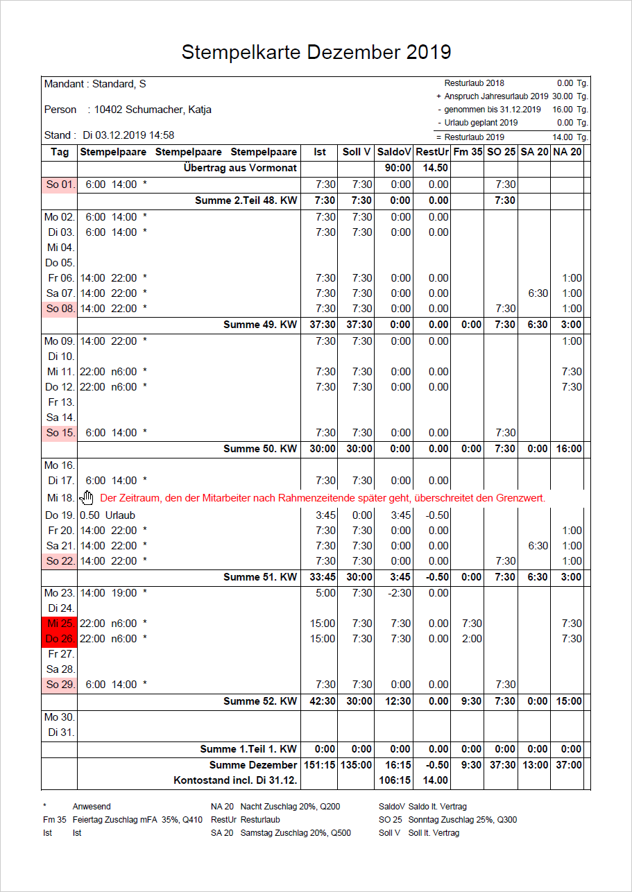 Die Q1 Stempelkarte - der Zeitnachweis