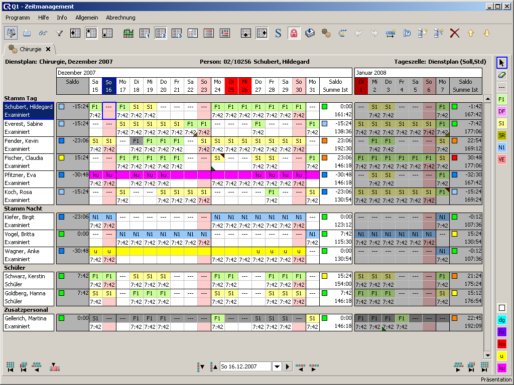 Dienste planen: Dienstplan mit 2 Zeilen pro Person