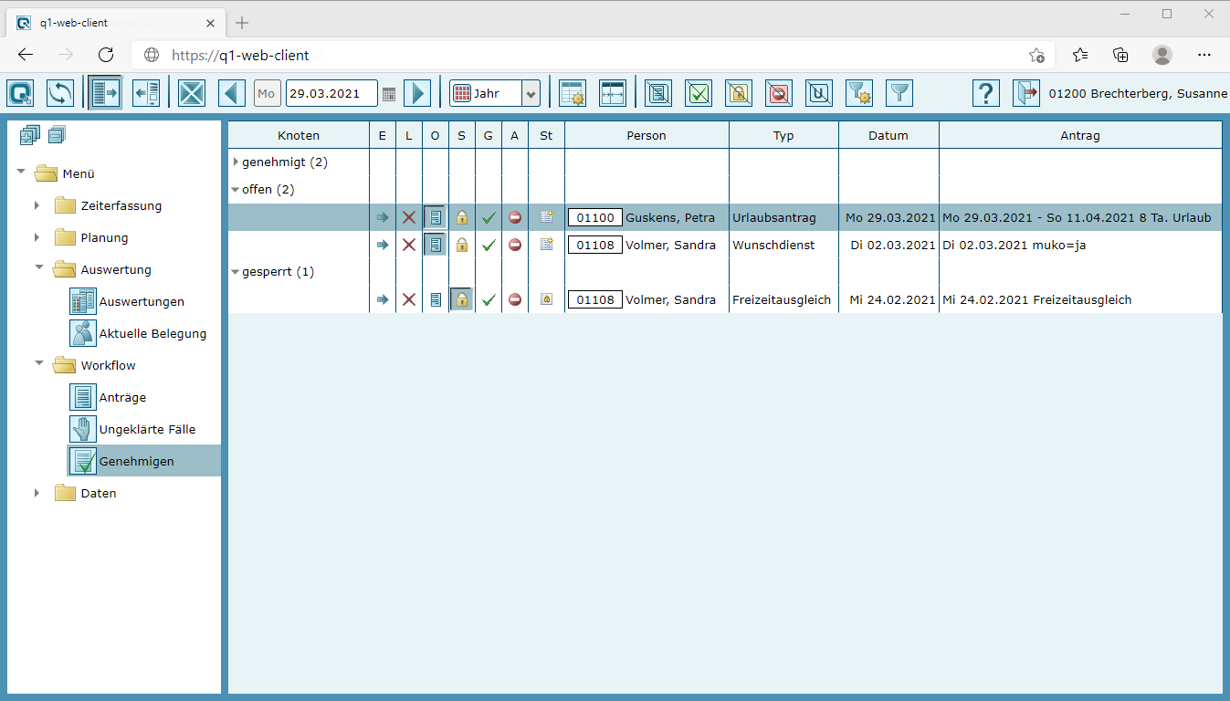 Q1 WebClient: Vorgesetztenfunktionen