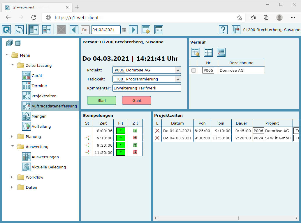 Q1 WebClient: Auftragsdatenerfassung