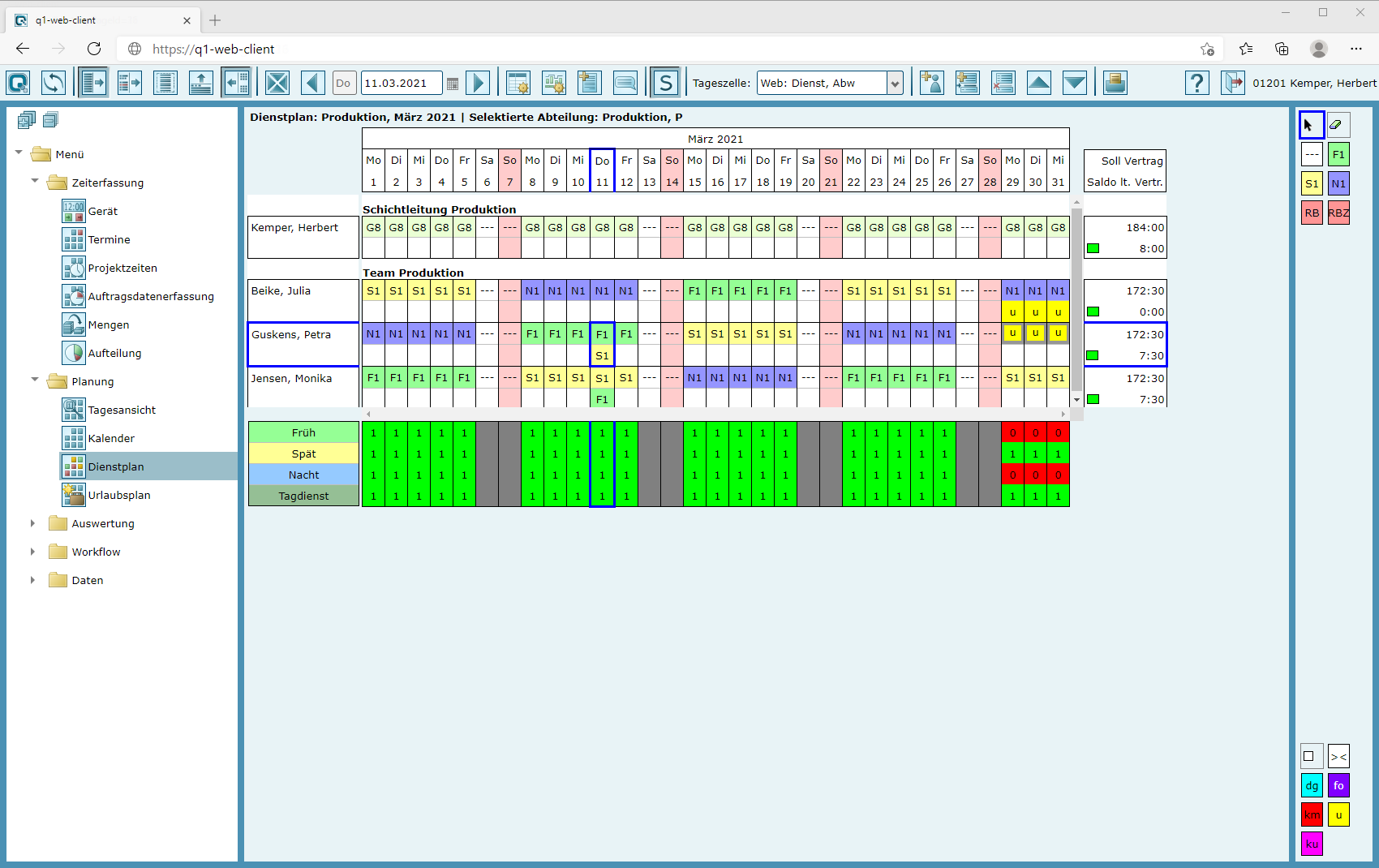 Q1 WebClient: Dienstplan