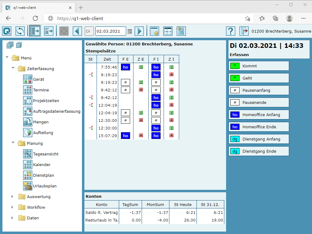 Q1 WebClient: Gerät, virtueller Erfassungsterminal