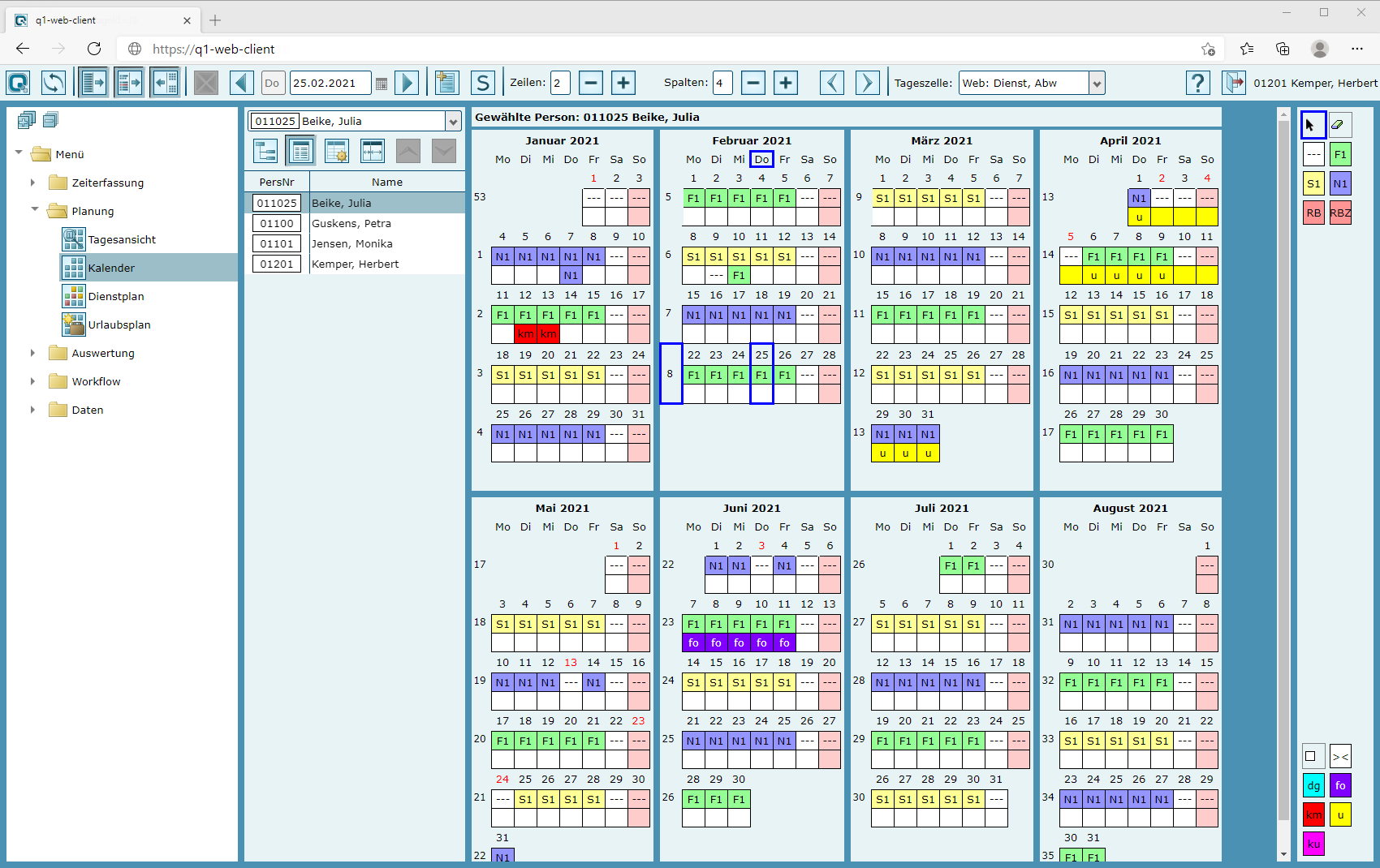 Q1 WebClient: Kalenderansicht
