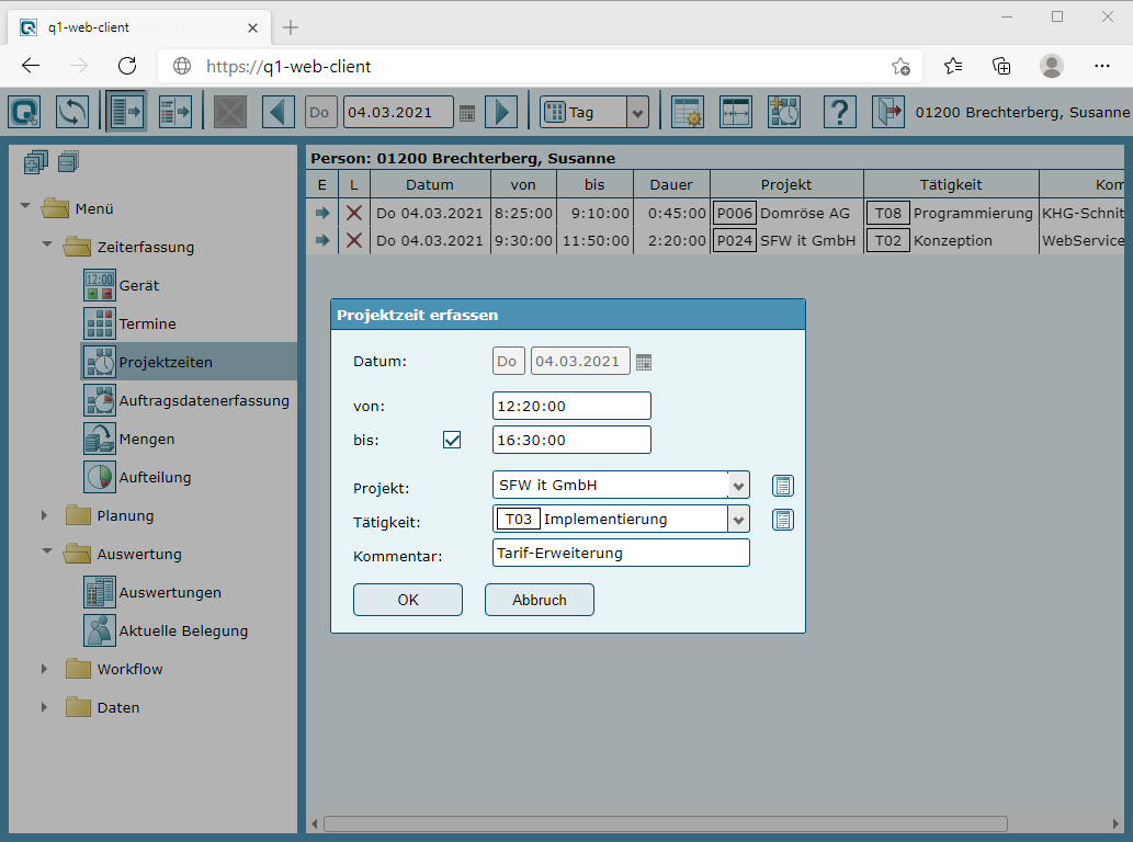 Q1 WebClient: Projektzeiten erfassen