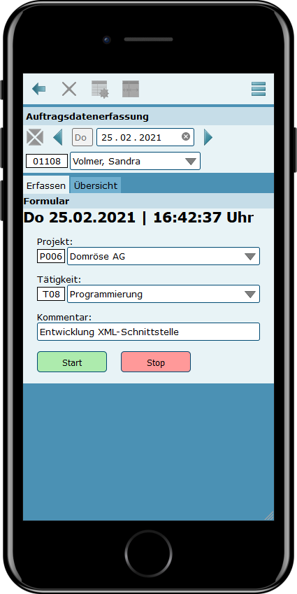 Q1 WebClient mobil: Projekt- u. Auftragszeiten buchen