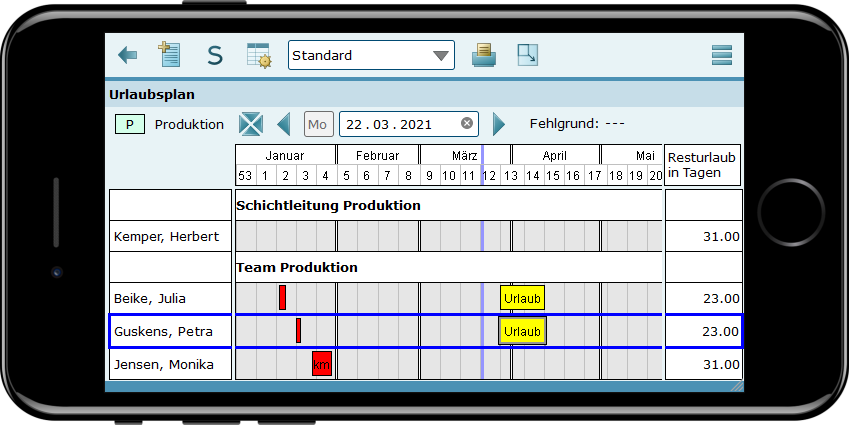 Q1 WebClient mobil: Der Urlaubsplan, eine Ganzjahresübersicht